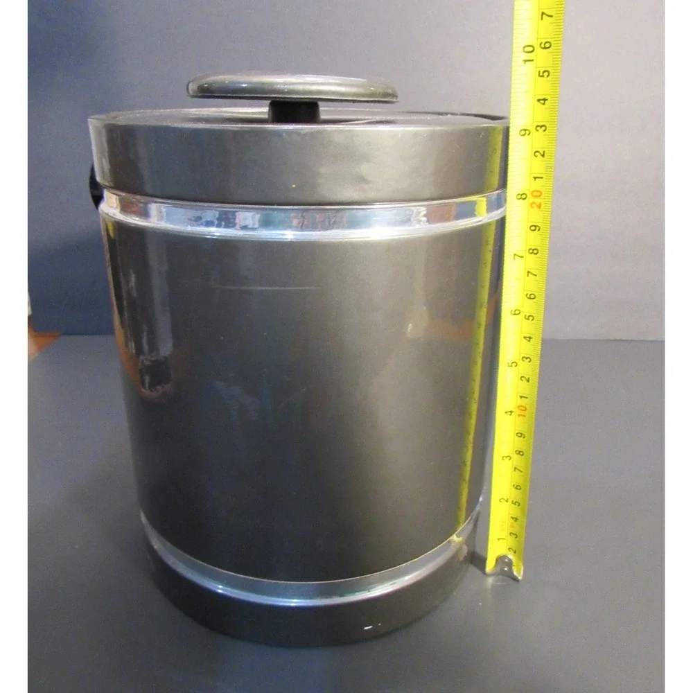 Vintage Mid Century Modern Dark Gray Insulated Ice Bucket Handle Chrome Trim